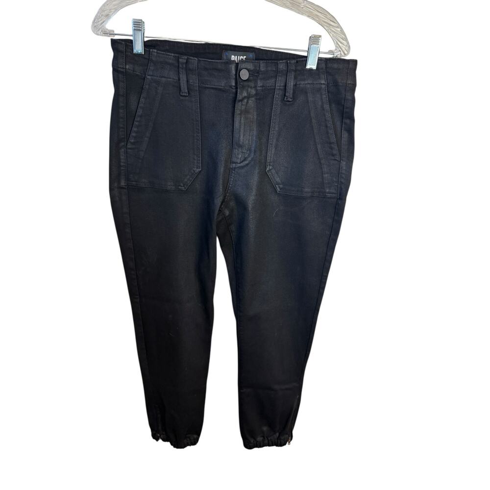 PAIGE Mayslie Cropped Ankle Coated Black Jogger Pants Size 29 Versatile Gorpcore - Picture 11 of 11